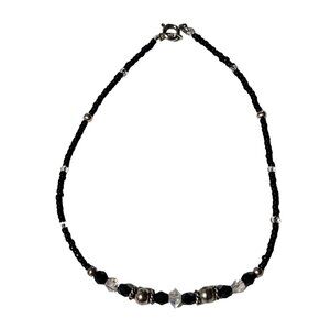 Elegant Handmade Black Silver Beaded Choker Necklace Crystal Accents Fashion